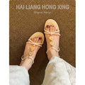 Women's French Open-Toe Roman Sandals – Elegant Block-Heel Summer Dress Shoes